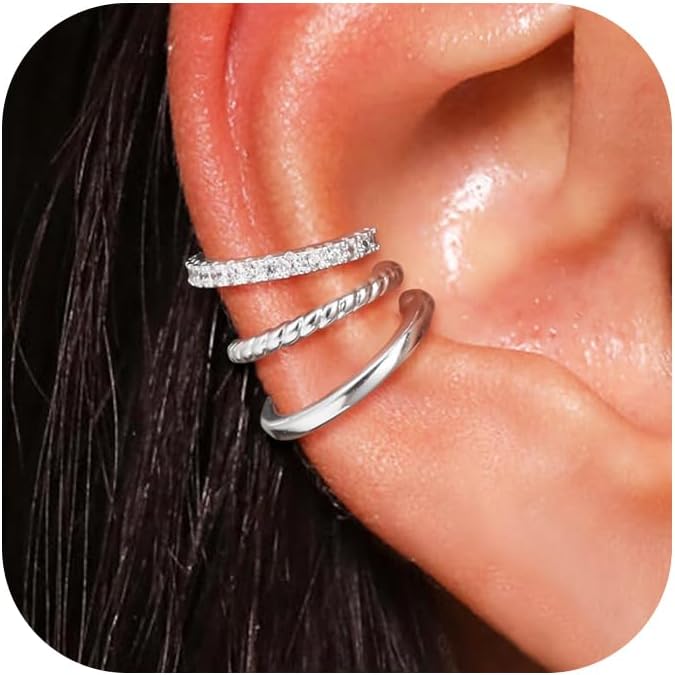 Funsanny Store Gold Ear Cuffs Earrings for Women Non Piercing - Clip on Cartilage Earrings Dainty 14K Gold Sterling Silver Plated Cubic Zirconia Huggie Hoop Earring for Women No Tarnish Trendy Jewelry Set - Image 1